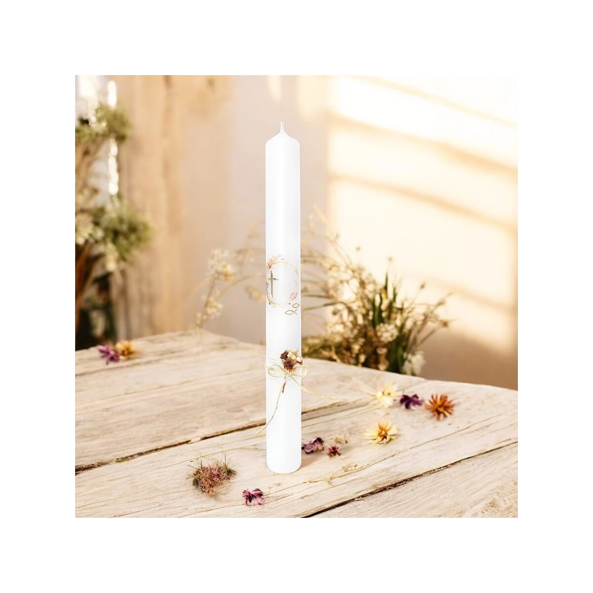 Taufkerze "Boho-Goldkranz"
