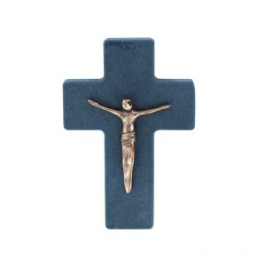 Schieferkreuz mit Korpus aus Bronze