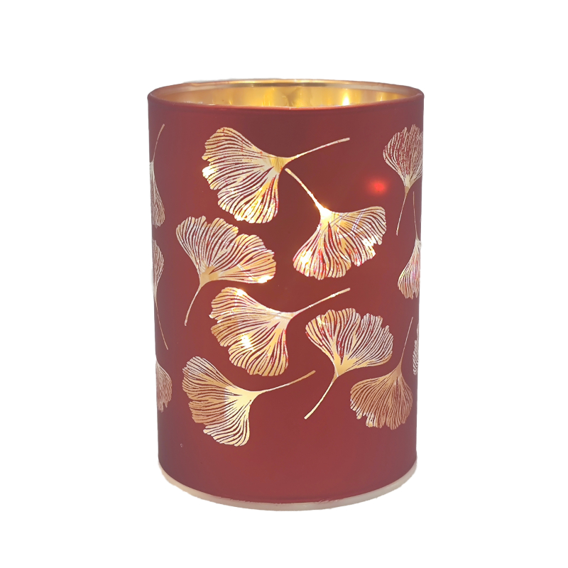 LED Glas-Windlicht Ginko rot